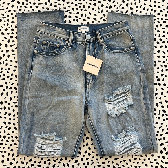 Superdown Straight Distressed Raw Hem Jeans (Size 27) - Picture 4 of 7